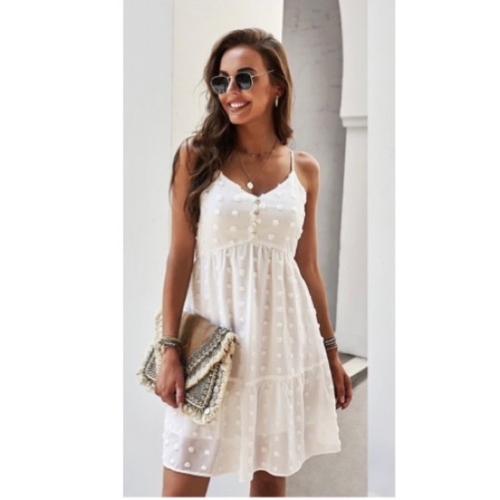 WHITE EMPIRE WAIST EYELET BABYDOLL DRESS